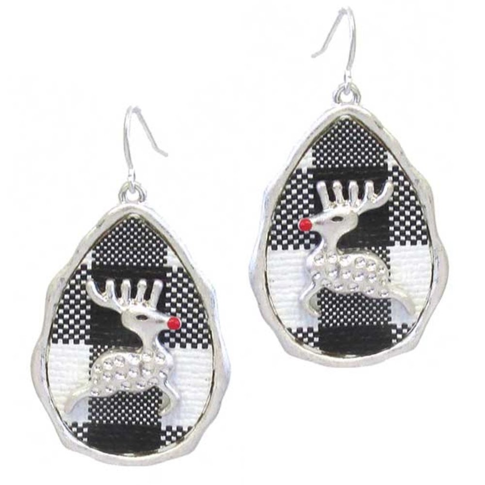 Christmas Reindeer Earrings Buffalo Plaid